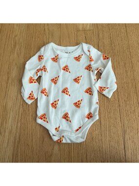 Monica + Andy Pizza Organic Cotton Long Sleeve Bodysuit Size 0-3 Months
